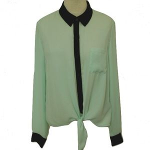 Forever 21 Mint/Black L/S Blouse- Sz. L
